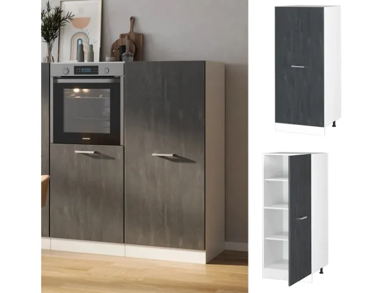 New Vicco Herdumbauschrank R-Line Herdschrank Schwarz Beton/Weiß 60 cm Küchen-Ordnungssysteme|Single-Küchen