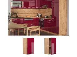 Pfannen|Küchenschränke<Vicco Hängeschrank R-Line Hängender Küchenschrank Bordeaux Hochglanz/Goldkraft Eiche 30 cm Bordeaux-Glanz