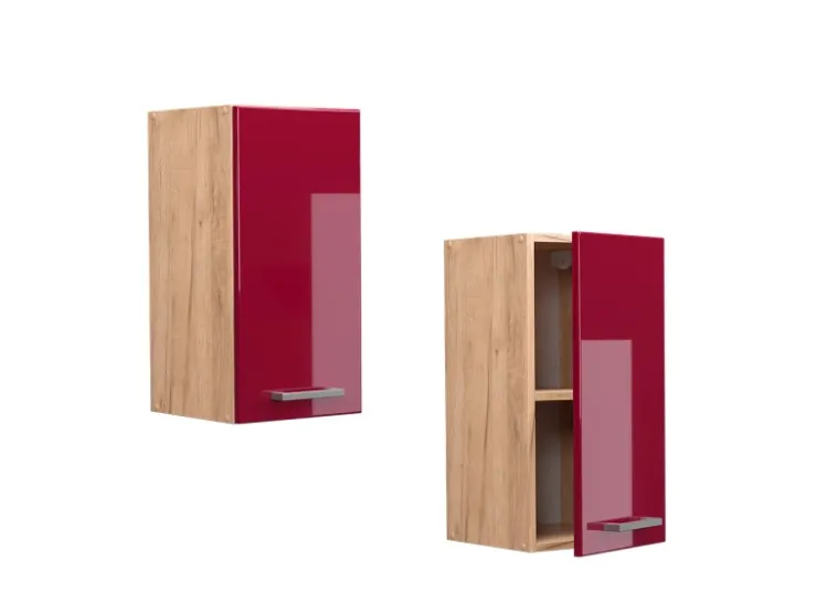 Pfannen|Küchenschränke<Vicco Hängeschrank R-Line Hängender Küchenschrank Bordeaux Hochglanz/Goldkraft Eiche 30 cm Bordeaux-Glanz
