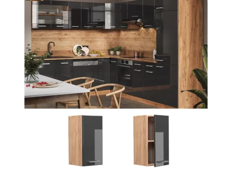 Discount Vicco Hängeschrank R-Line Hängender Küchenschrank Hochglanz/Goldkraft Eiche 30 cm Anthrazit
