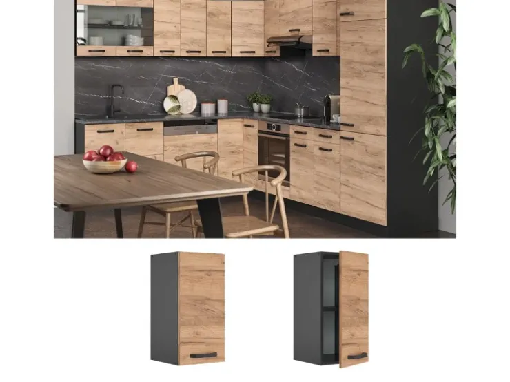 Pfannen|Küchenschränke<Vicco Hängeschrank R-Line Hängender Küchenschrank Goldkraft /Anthrazit 30 cm Eiche