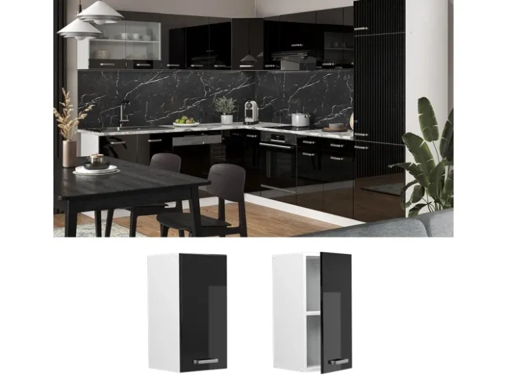 Pfannen|Herde<Vicco Hängeschrank R-Line Hängender Küchenschrank Schwarz Hochglanz/Weiß 30 cm Schwarz Glänzend