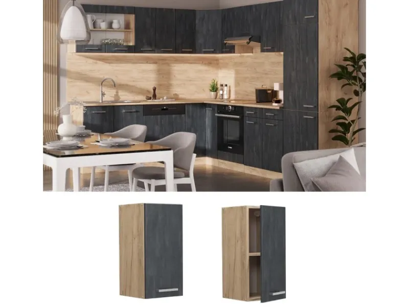 Clearance Vicco Hängeschrank R-Line Hängender Küchenschrank Schwarz Beton/Goldkraft Eiche 30 cm Pfannen