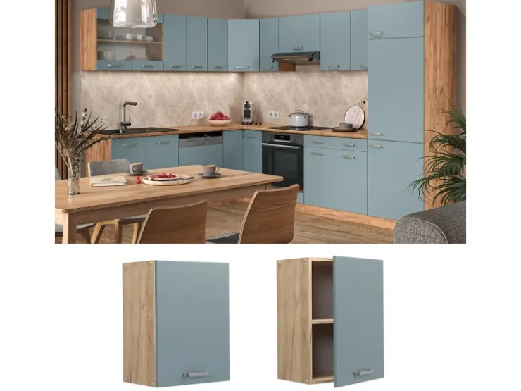 Küchenschränke<Vicco Hängeschrank R-Line Hängender Küchenschrank Blau-Grau/Goldkraft Eiche 45 cm Blaugrau
