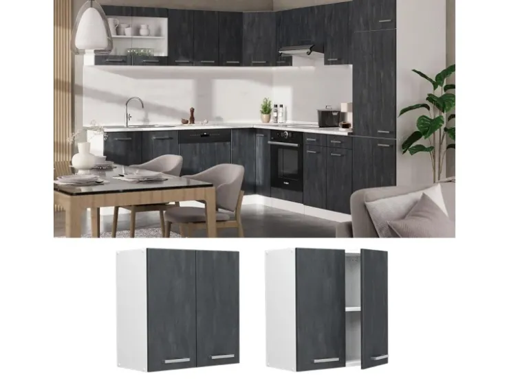 Küchenschränke<Vicco Hängeschrank R-Line Hängender Küchenschrank Schwarz Beton/Weiß 60 cm Beton Anthrazit