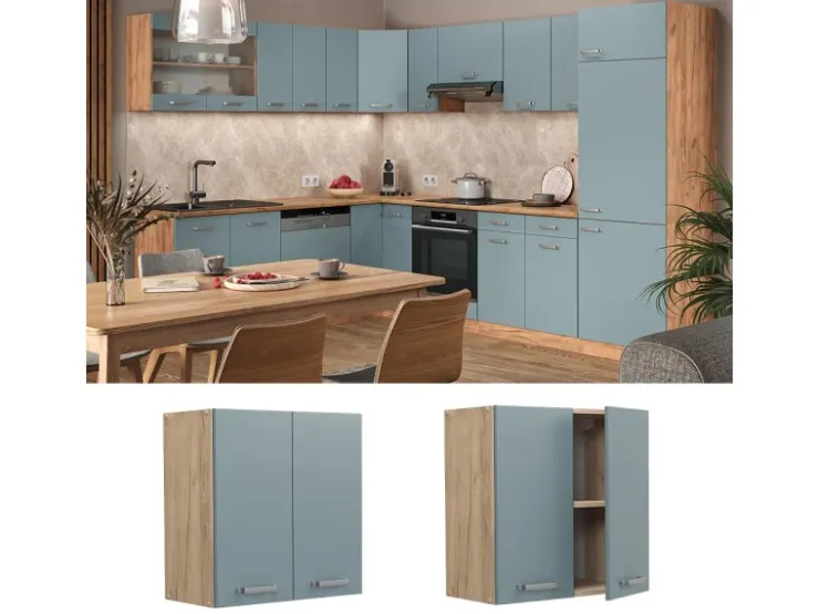 Küchenschränke<Vicco Hängeschrank R-Line Hängender Küchenschrank Blau-Grau/Goldkraft Eiche 60 cm Blaugrau
