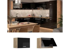 Clearance Vicco Hängeschrank R-Line Schwarz Hochglanz/Goldkraft Eiche 60 cm Flach Küchenschränke