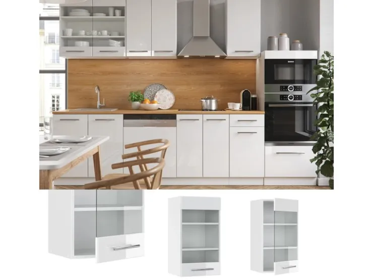 Clearance Vicco Küchenglasschrank Fame-Line Glashängeschrank Hochglanz/ 40 cm Weiß