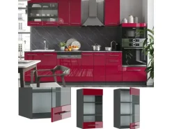 Best Vicco Küchenglasschrank Fame-Line Glashängeschrank Bordeaux Hochglanz/Anthrazit 40 cm Bordeaux-Glanz