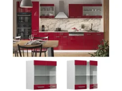 Vicco Küchenglasschrank R-Line Glashängeschrank Bordeaux Hochglanz/Weiß 60 cm Bordeaux-Glanz