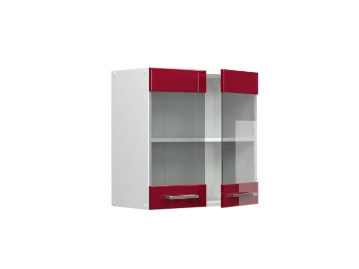 Vicco Küchenglasschrank R-Line Glashängeschrank Bordeaux Hochglanz/Weiß 60 cm Bordeaux-Glanz