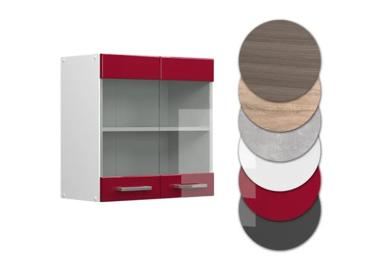 Vicco Küchenglasschrank R-Line Glashängeschrank Bordeaux Hochglanz/Weiß 60 cm Bordeaux-Glanz