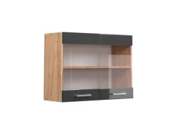 Vicco Küchenglasschrank R-Line Hochglanz/Goldkraft Eiche 80 cm Küchenschränke