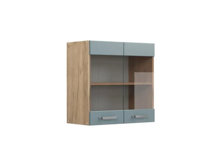 Küchenschränke<Vicco Küchenglasschrank R-Line Glashängeschrank Blau-Grau/Goldkraft Eiche 60 cm Blaugrau