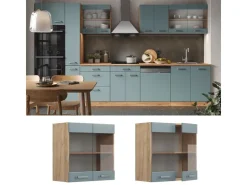 Küchenschränke<Vicco Küchenglasschrank R-Line Glashängeschrank Blau-Grau/Goldkraft Eiche 60 cm Blaugrau