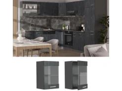 Küchenregale<Vicco Küchenglasschrank R-Line Glashängeschrank Schwarz Beton/Anthrazit 40 cm Beton Anthrazit