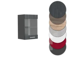 Küchenregale<Vicco Küchenglasschrank R-Line Glashängeschrank Schwarz Beton/Anthrazit 40 cm Beton Anthrazit