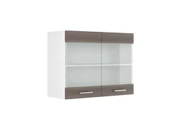 Vicco Küchenglasschrank R-Line Glashängeschrank Grau/Weiß 80 cm Küchenschränke