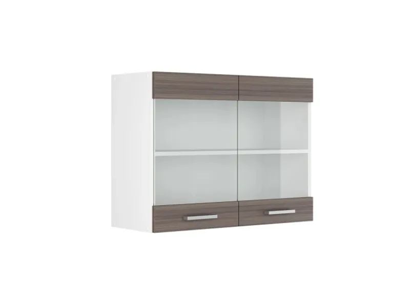 Vicco Küchenglasschrank R-Line Glashängeschrank Grau/Weiß 80 cm Küchenschränke