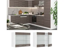 Vicco Küchenglasschrank R-Line Glashängeschrank Grau/Weiß 80 cm Küchenschränke