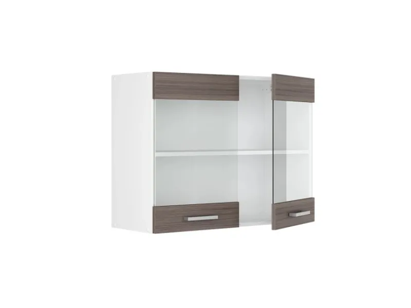 Vicco Küchenglasschrank R-Line Glashängeschrank Grau/Weiß 80 cm Küchenschränke