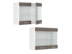 Vicco Küchenglasschrank R-Line Glashängeschrank Grau/Weiß 80 cm Küchenschränke