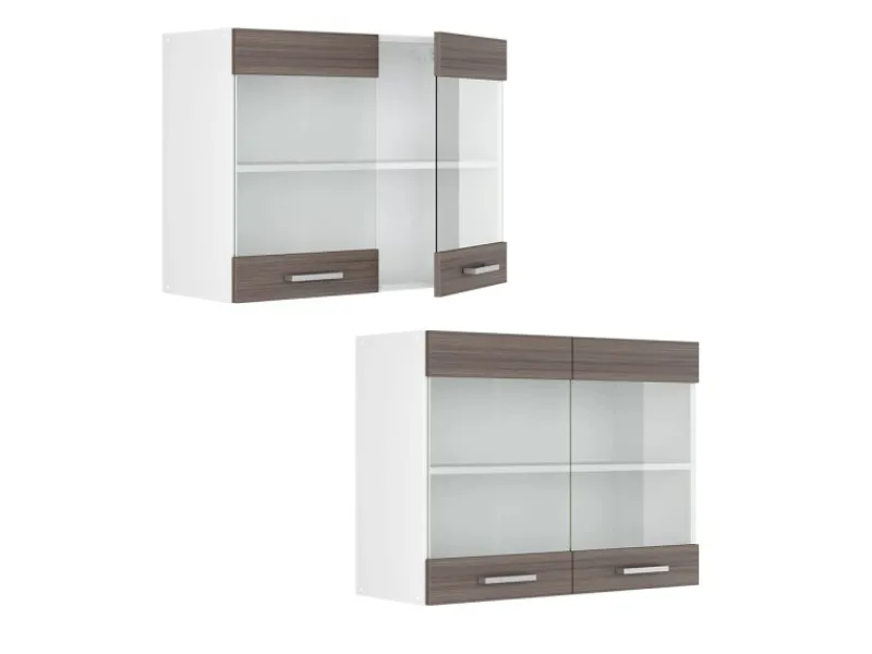 Vicco Küchenglasschrank R-Line Glashängeschrank Grau/Weiß 80 cm Küchenschränke