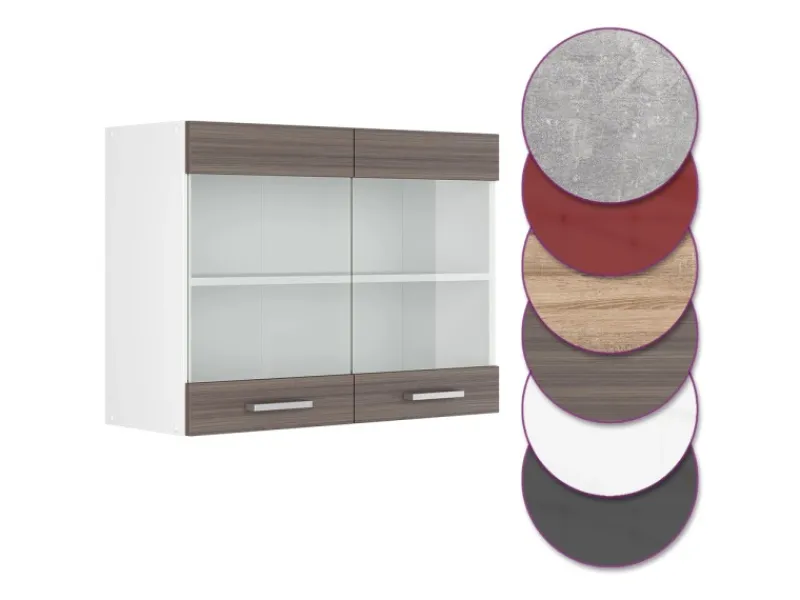 Vicco Küchenglasschrank R-Line Glashängeschrank Grau/Weiß 80 cm Küchenschränke