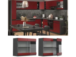 Küchenschränke<Vicco Küchenglasschrank R-Line Glashängeschrank /Anthrazit 80 cm J-Shape Rot