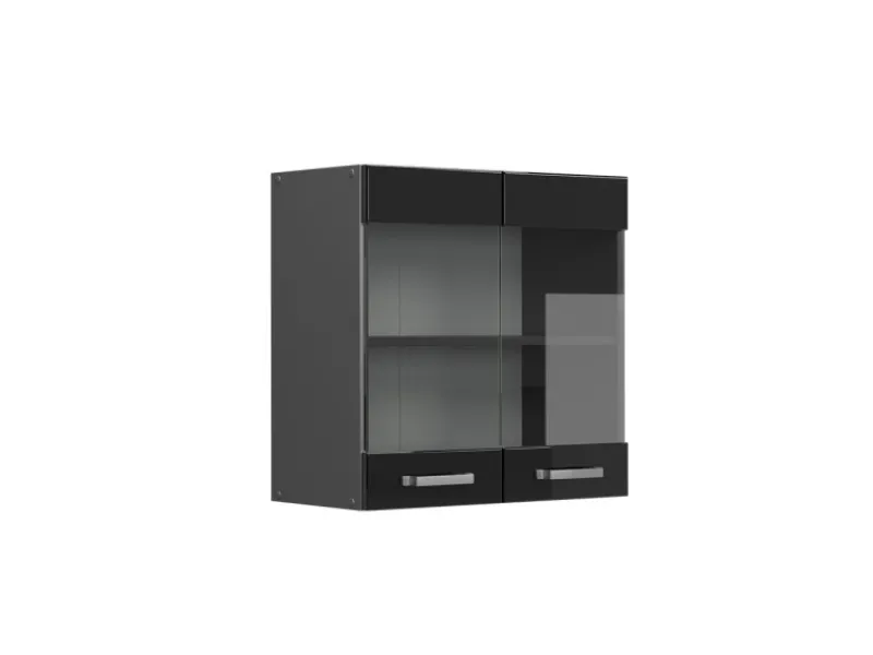 Discount Vicco Küchenglasschrank R-Line Glashängeschrank Schwarz Hochglanz 60 cm Küchenschränke