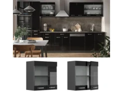 Discount Vicco Küchenglasschrank R-Line Glashängeschrank Schwarz Hochglanz 60 cm Küchenschränke