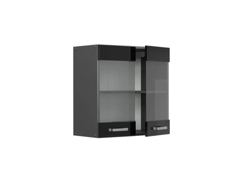 Discount Vicco Küchenglasschrank R-Line Glashängeschrank Schwarz Hochglanz 60 cm Küchenschränke