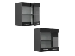 Discount Vicco Küchenglasschrank R-Line Glashängeschrank Schwarz Hochglanz 60 cm Küchenschränke