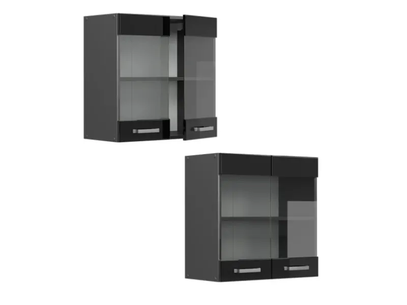 Discount Vicco Küchenglasschrank R-Line Glashängeschrank Schwarz Hochglanz 60 cm Küchenschränke