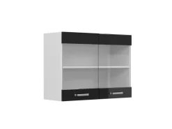 Sale Vicco Küchenglasschrank R-Line Glashängeschrank Schwarz Hochglanz/Weiß 80 cm Schwarz Glänzend
