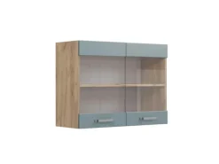 Sale Vicco Küchenglasschrank R-Line Glashängeschrank Blau-Grau/Goldkraft Eiche 80 cm Küchenschränke