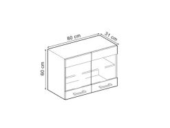 Sale Vicco Küchenglasschrank R-Line Glashängeschrank Blau-Grau/Goldkraft Eiche 80 cm Küchenschränke