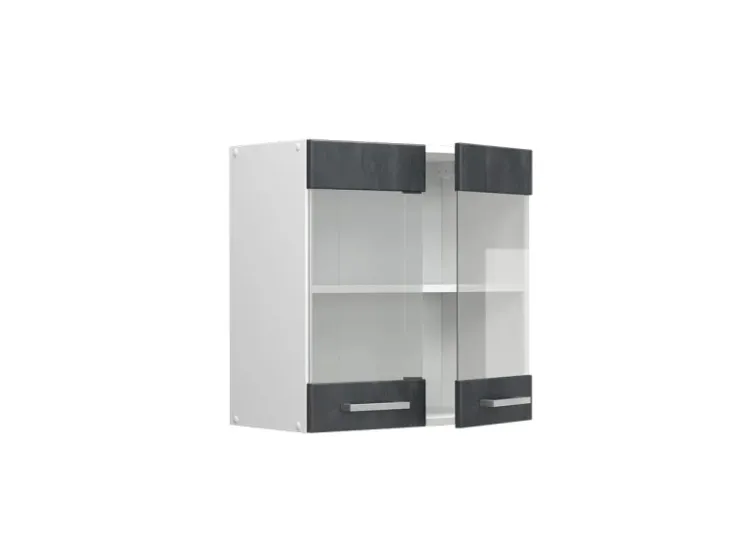 New Vicco Küchenglasschrank R-Line Glashängeschrank Schwarz Beton/Weiß 60 cm Beton Anthrazit