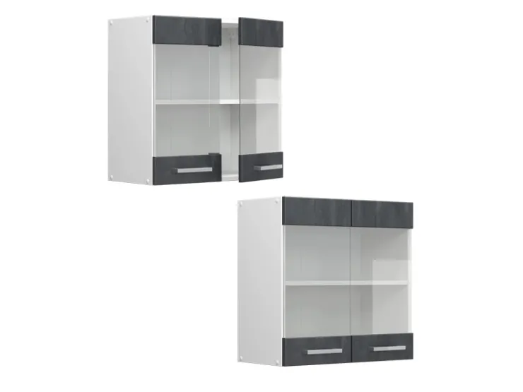 New Vicco Küchenglasschrank R-Line Glashängeschrank Schwarz Beton/Weiß 60 cm Beton Anthrazit