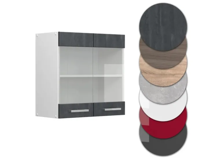 New Vicco Küchenglasschrank R-Line Glashängeschrank Schwarz Beton/Weiß 60 cm Beton Anthrazit