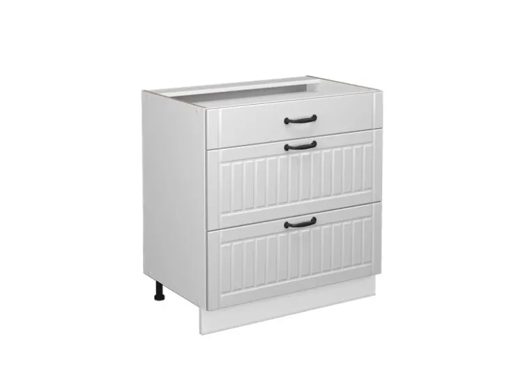 Vicco Küchenunterschrank Fame-Line Landhaus/ 80 cm mit 3 Schubladen ohne Arbeitsplatte Weiß