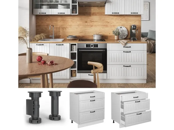 Vicco Küchenunterschrank Fame-Line Landhaus/ 80 cm mit 3 Schubladen ohne Arbeitsplatte Weiß