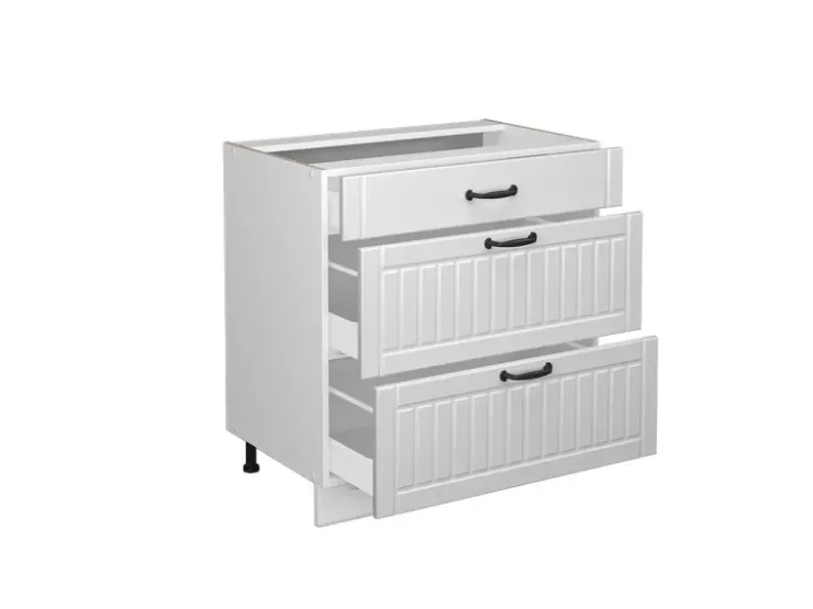 Vicco Küchenunterschrank Fame-Line Landhaus/ 80 cm mit 3 Schubladen ohne Arbeitsplatte Weiß