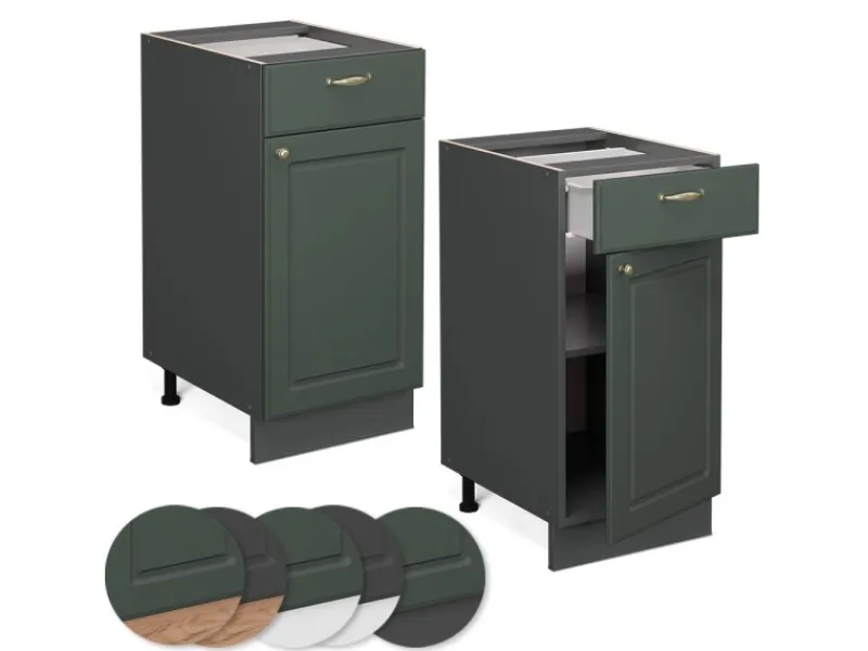 Vicco Küchenunterschrank Fame-Line Grün-Gold Landhaus/Anthrazit 40 cm ohne Arbeitsplatte Küchenschränke