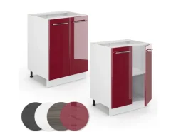 Vicco Küchenunterschrank Fame-Line Bordeaux Hochglanz/Weiß 60 cm AP Marmor Bordeaux-Glanz