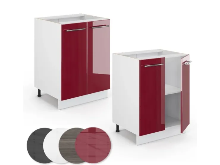 Vicco Küchenunterschrank Fame-Line Bordeaux Hochglanz/Weiß 60 cm AP Marmor Bordeaux-Glanz