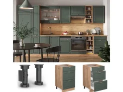 Vicco Küchenunterschrank Fame-Line Grün-Gold Landhaus/Goldkraft Eiche 50 cm AP Eiche Dunkelgrün