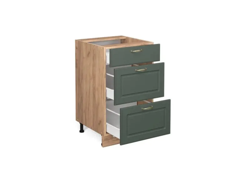Vicco Küchenunterschrank Fame-Line Grün-Gold Landhaus/Goldkraft Eiche 50 cm AP Eiche Dunkelgrün