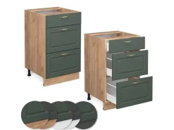 Vicco Küchenunterschrank Fame-Line Grün-Gold Landhaus/Goldkraft Eiche 50 cm AP Eiche Dunkelgrün