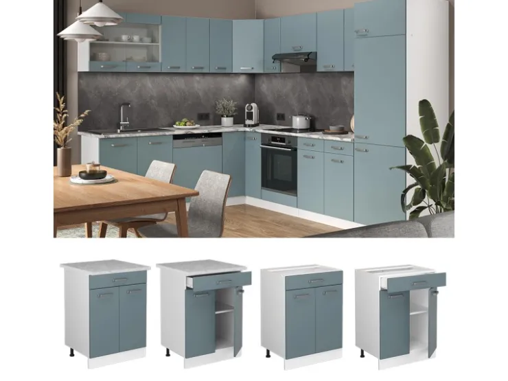 Hot Vicco Küchenunterschrank R-Line Blau-Grau 60 cm mit Schublade ohne Arbeitsplatte Blaugrau